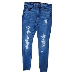 American Eagle Womens Jeans Size 6 Super Hi-Rise Legging Distressed Blue